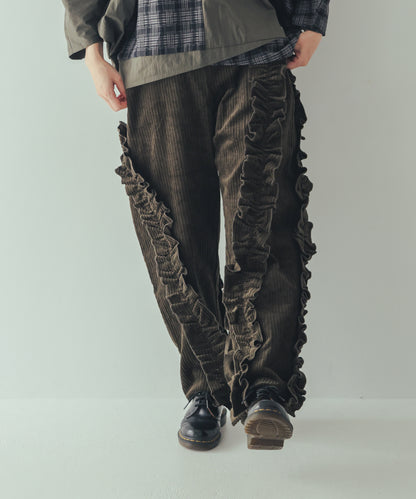 コーデュロイアシメフリルパンツ ladies   [352-0909-2]