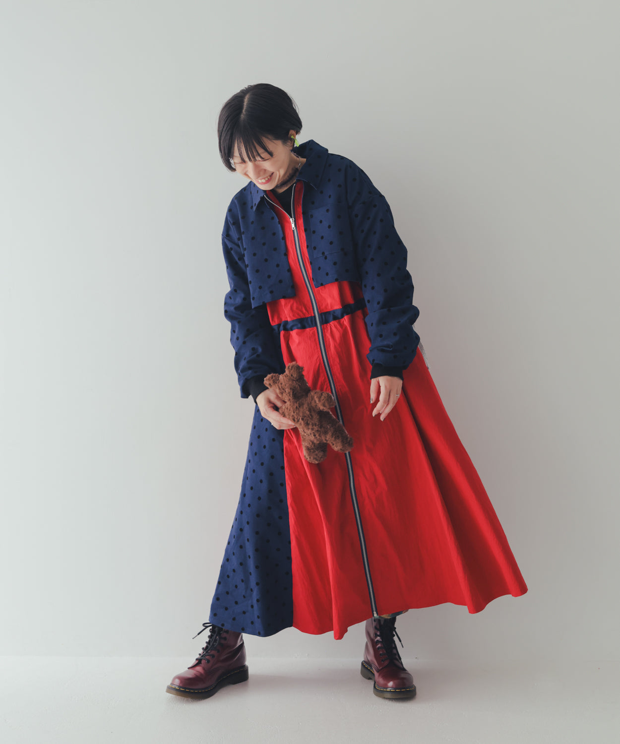 フロッキードットzipperジャケットワンピース  ladies  [352-0102-2]