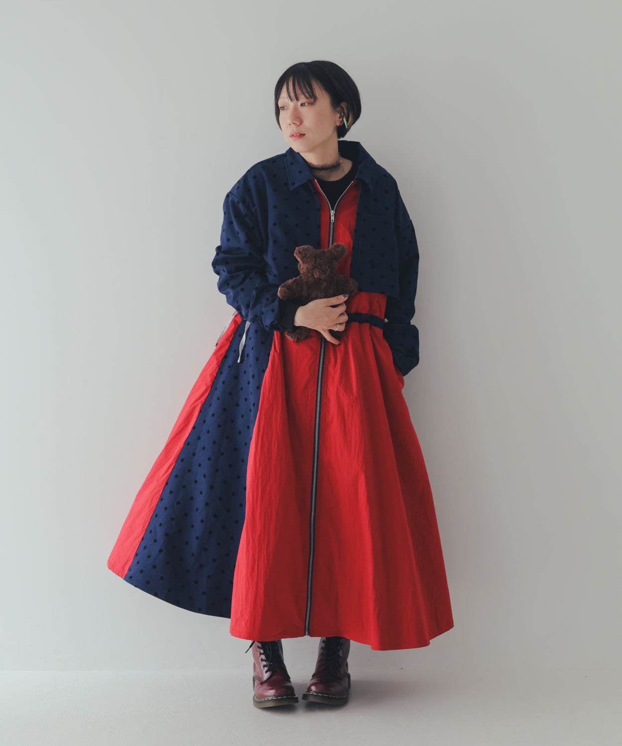 フロッキードットzipperジャケットワンピース  ladies  [352-0102-2]