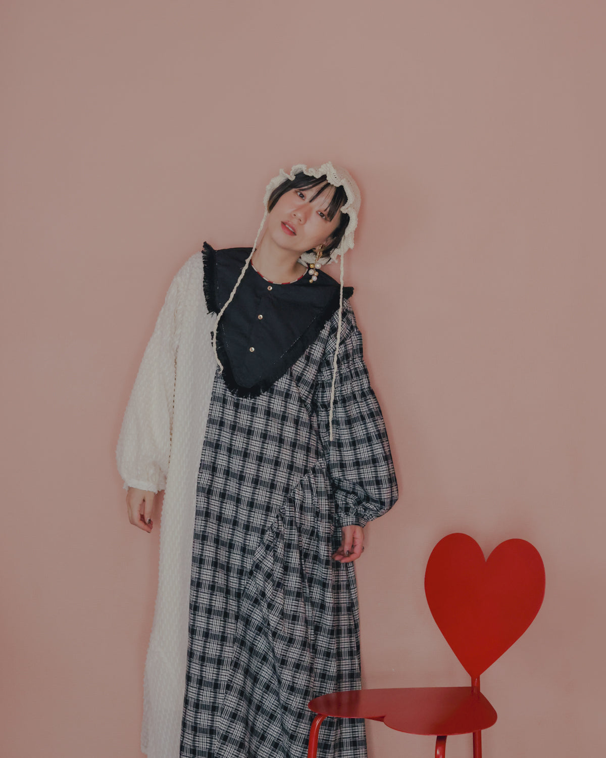 2ピースモノトーンチェック柄ワンピース ladies [352-0104-2] – UNICA