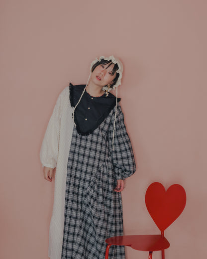 2ピースモノトーンチェック柄ワンピース  ladies [352-0104-2]