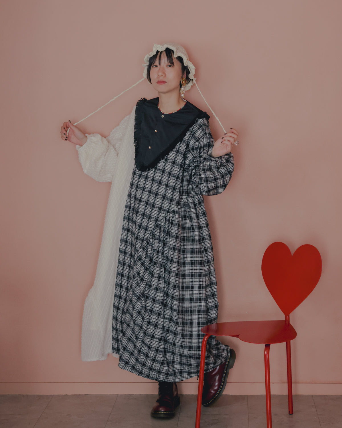 h アルベロベロ 未使用 チュニック ワンピース ドット チェック 切替 黒 h アルベロベロ 未使用 チュニック ワンピース ドット チェック