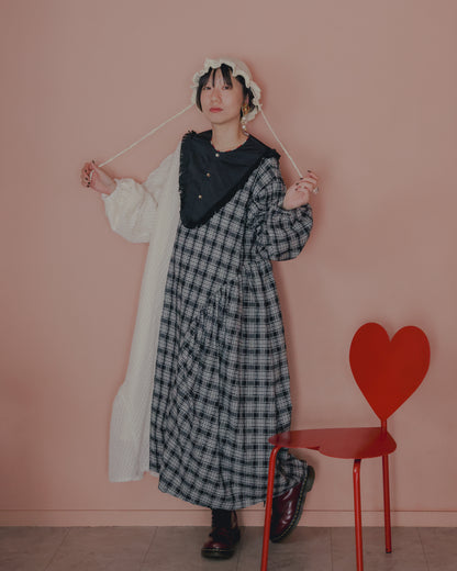 2ピースモノトーンチェック柄ワンピース  ladies [352-0104-2]