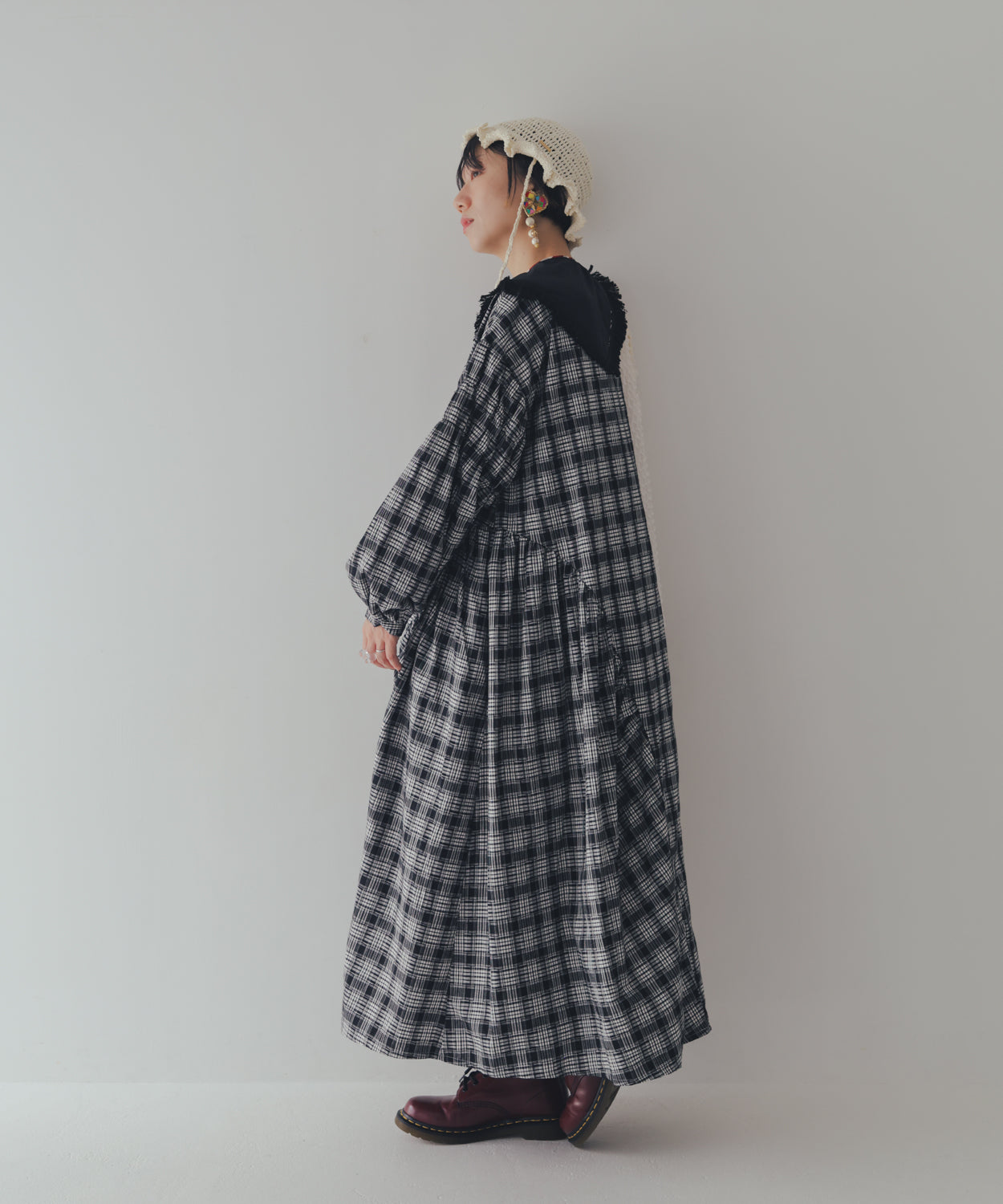 2ピースモノトーンチェック柄ワンピース  ladies [352-0104-2]