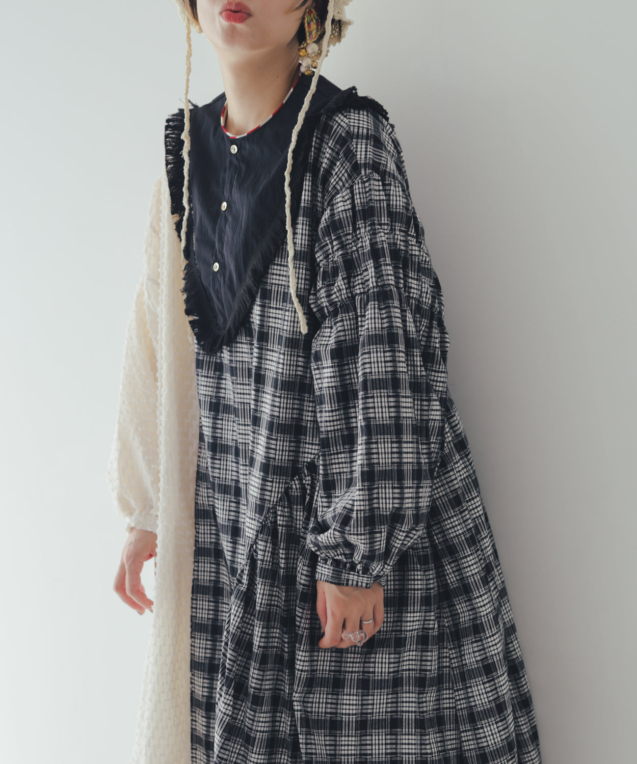 2ピースモノトーンチェック柄ワンピース  ladies [352-0104-2]