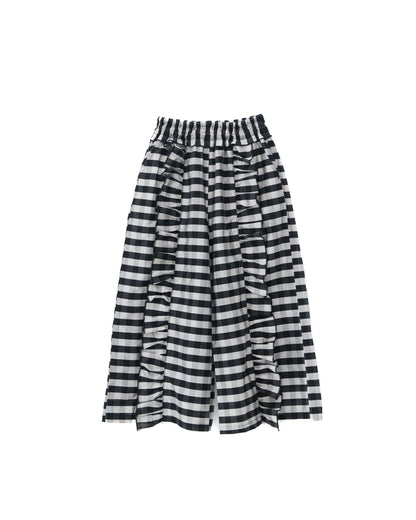 ブロックチェックフリルワイドパンツ    [352-0901-1]