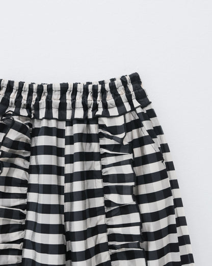 ブロックチェックフリルワイドパンツ    [352-0901-1]