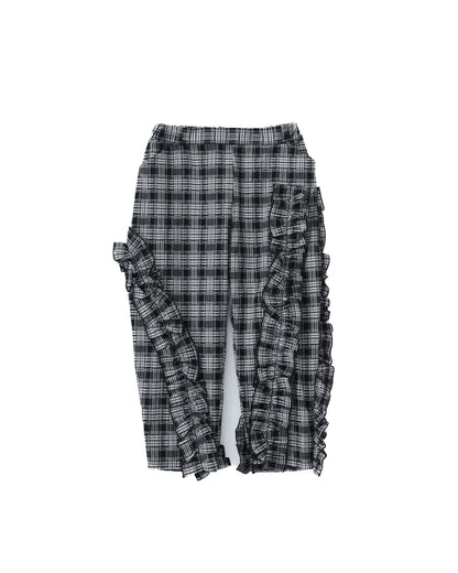 チェックアシメフリルパンツ ladeis  [352-0908-2]