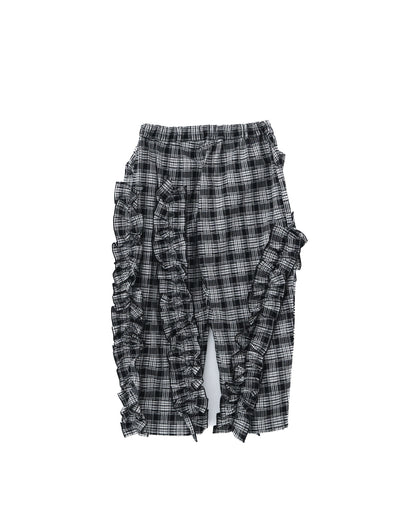 チェックアシメフリルパンツ ladeis  [352-0908-2]