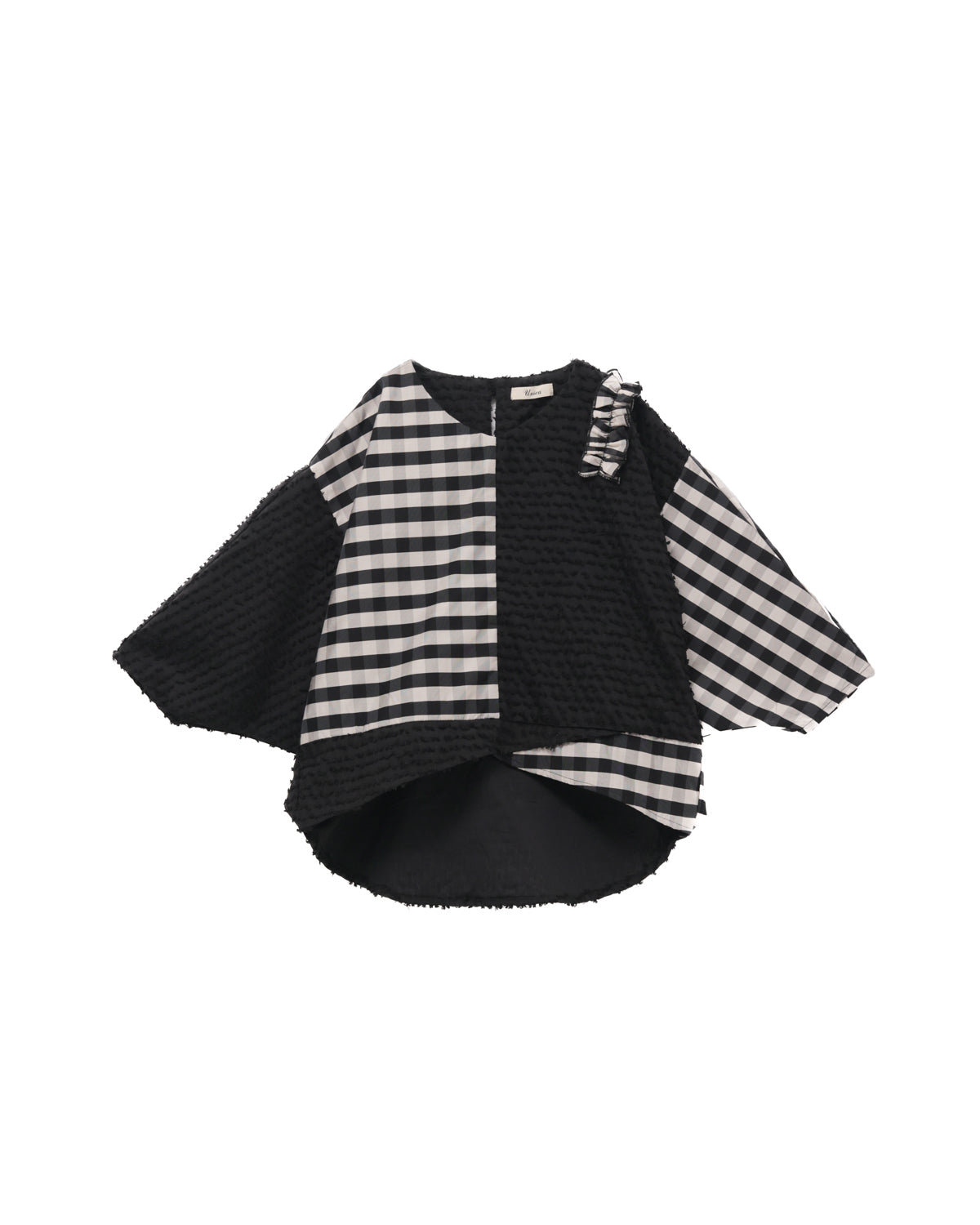 ブロックチェックフリンジドルマンブラウス    [352-0605-1]