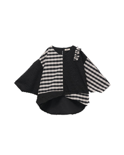 ブロックチェックフリンジドルマンブラウス    [352-0605-1]