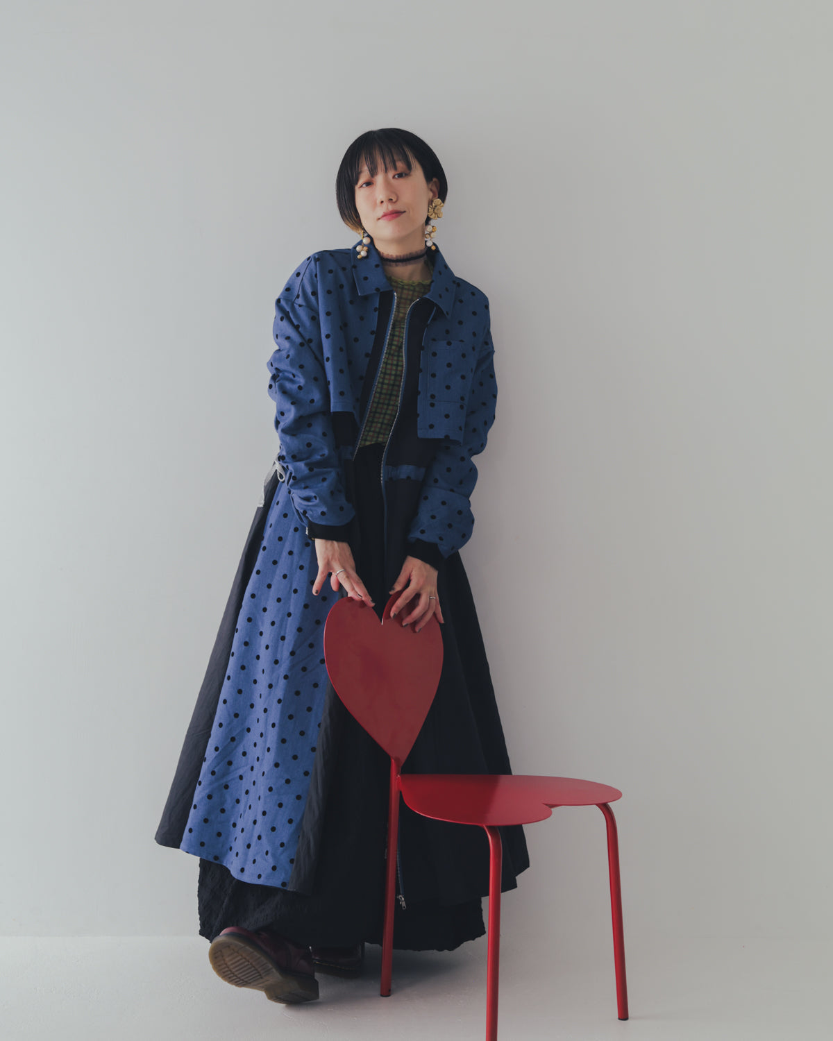 チェック柄シアーカットソー  ladies  [352-1401-2]