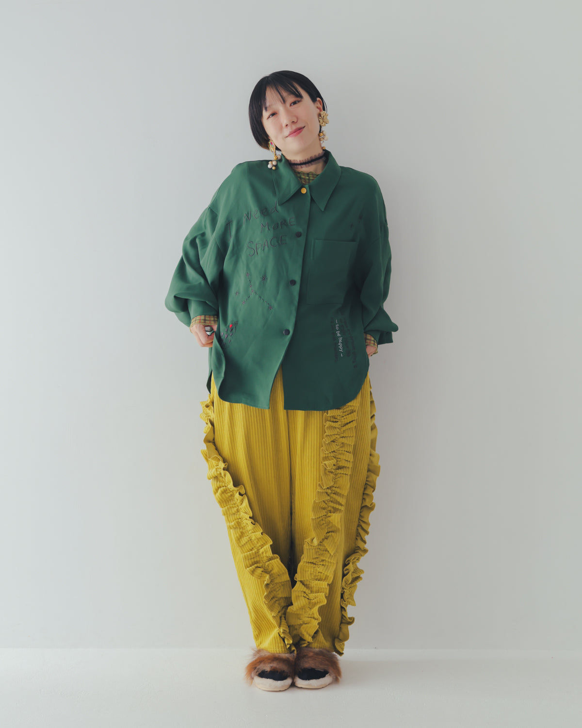 コーデュロイアシメフリルパンツ ladies   [352-0909-2]