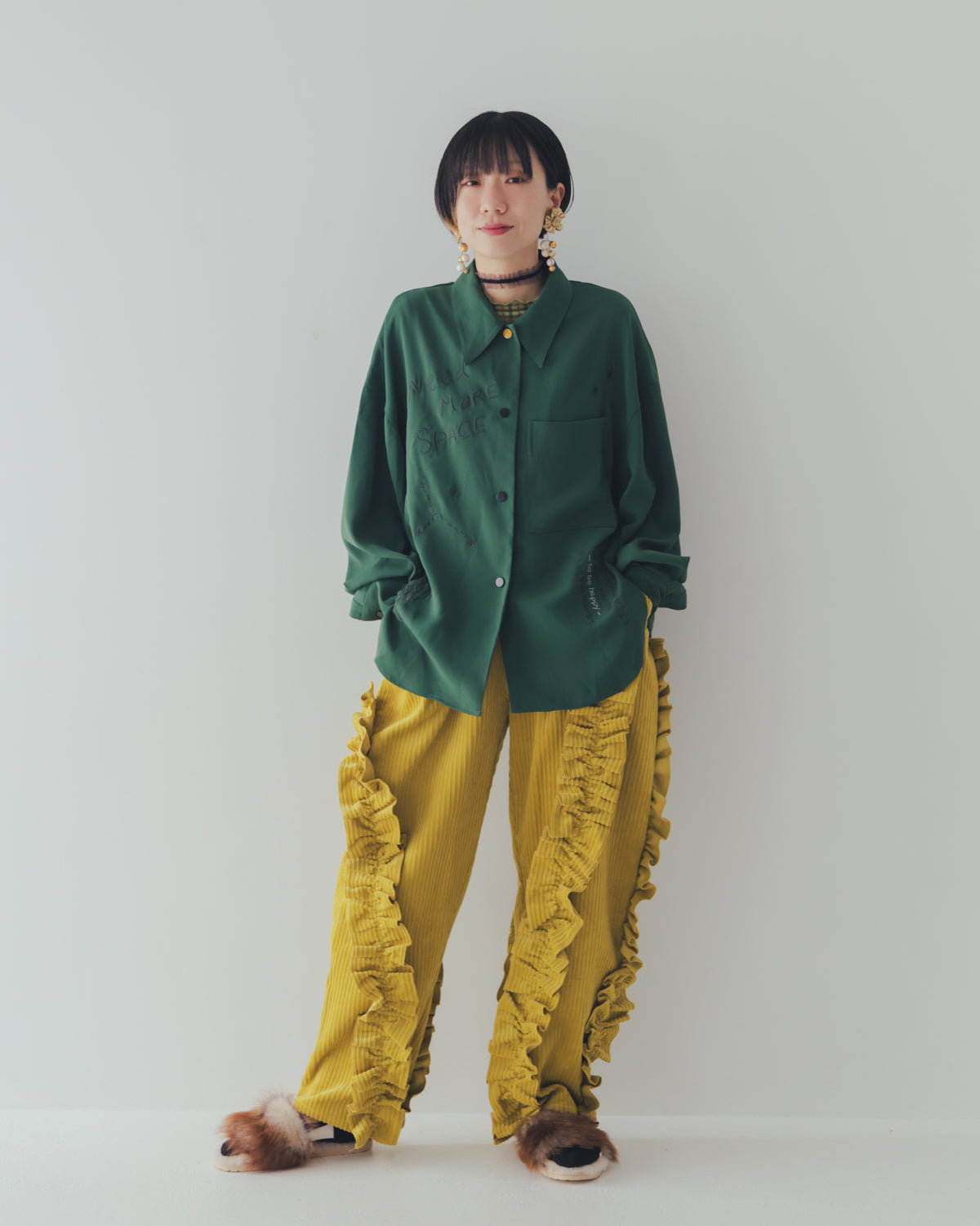 コーデュロイアシメフリルパンツ ladies   [352-0909-2]