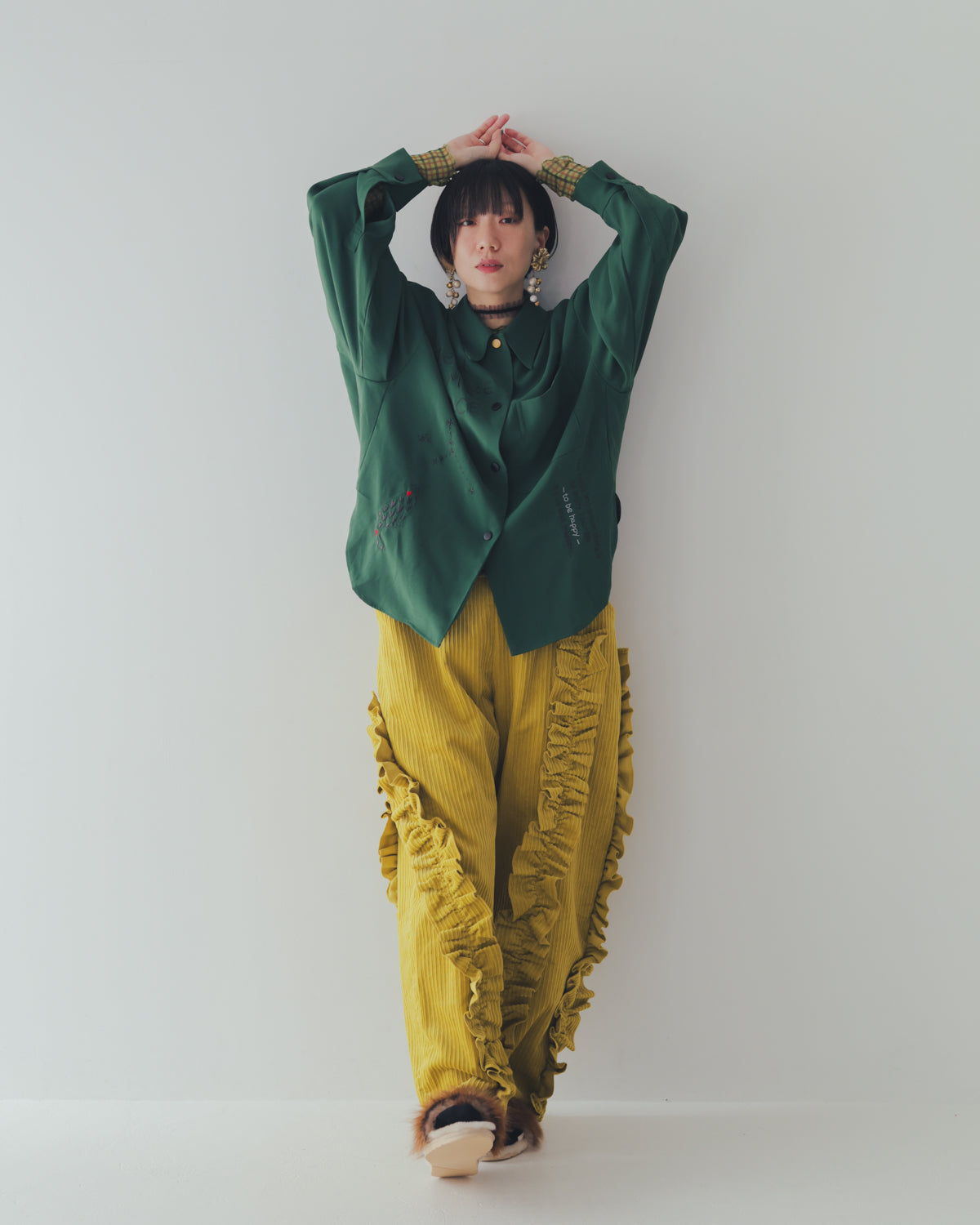 コーデュロイアシメフリルパンツ ladies   [352-0909-2]