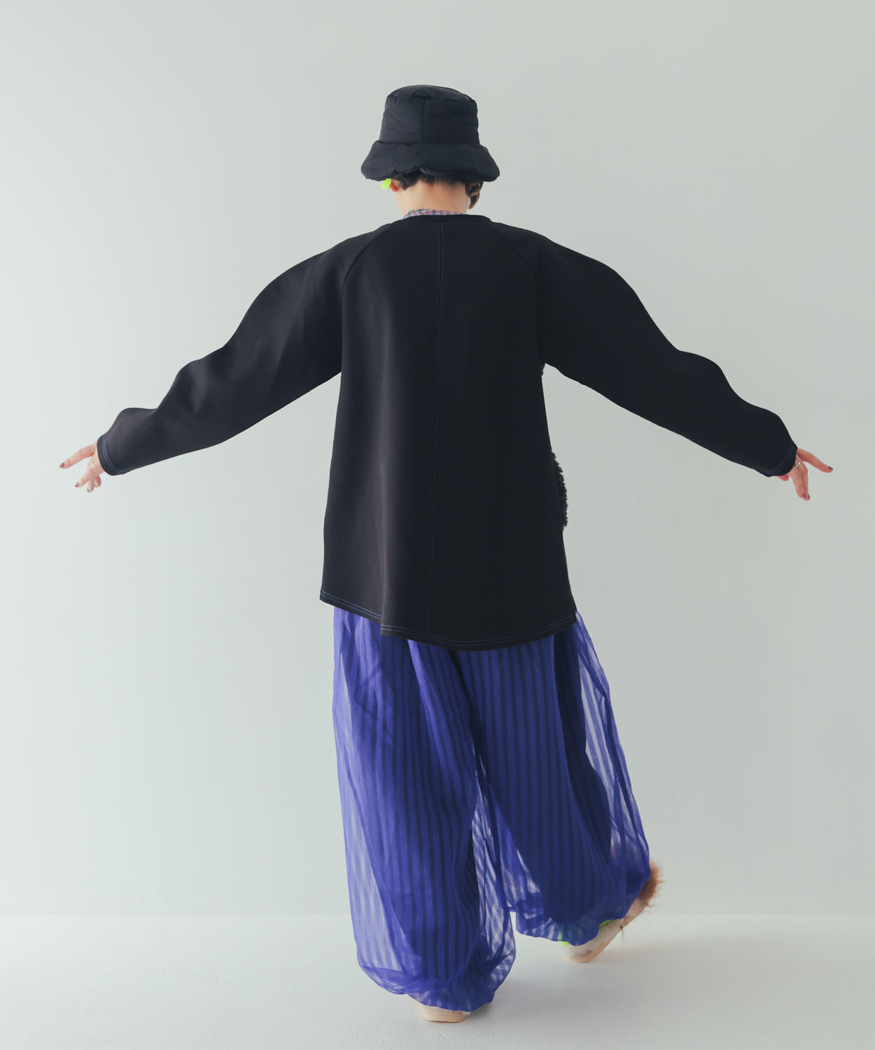 シアーストライプバルーンパンツ ladies    [352-0906-2]