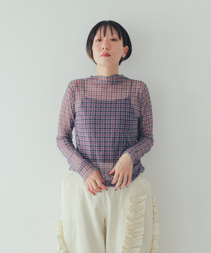 チェック柄シアーカットソー  ladies  [352-1401-2]