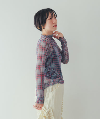 チェック柄シアーカットソー  ladies  [352-1401-2]