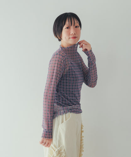 チェック柄シアーカットソー  ladies  [352-1401-2]