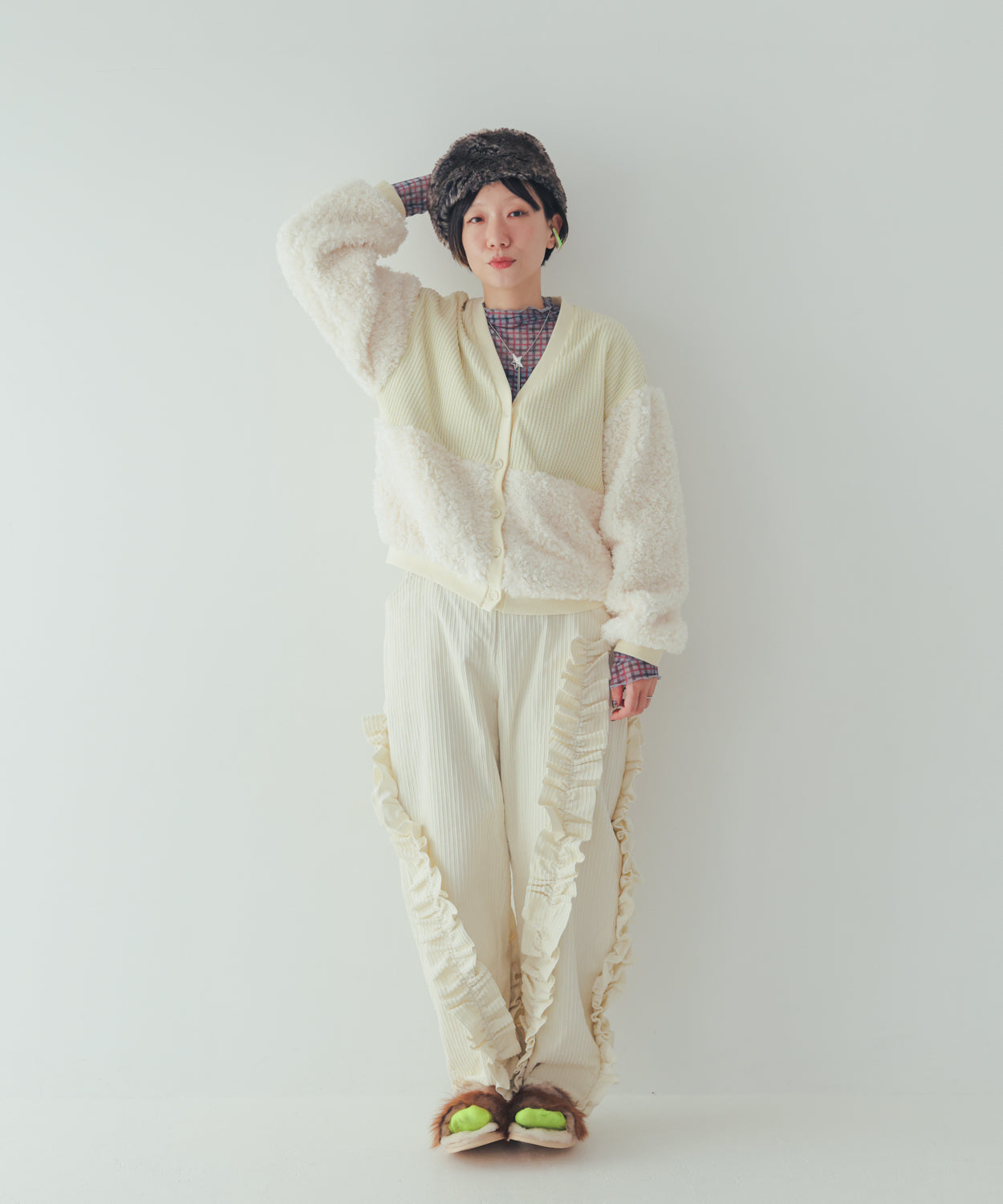 チェック柄シアーカットソー  ladies  [352-1401-2]