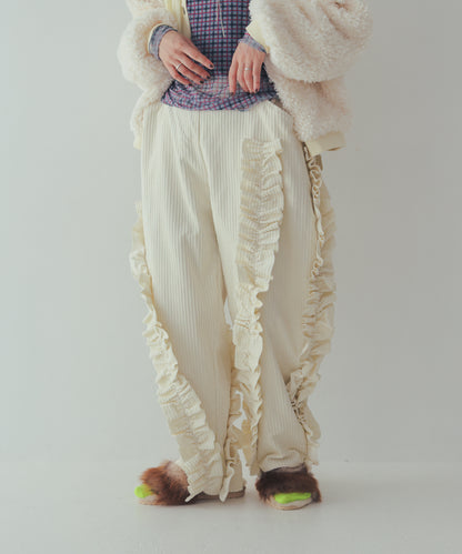 コーデュロイアシメフリルパンツ ladies   [352-0909-2]