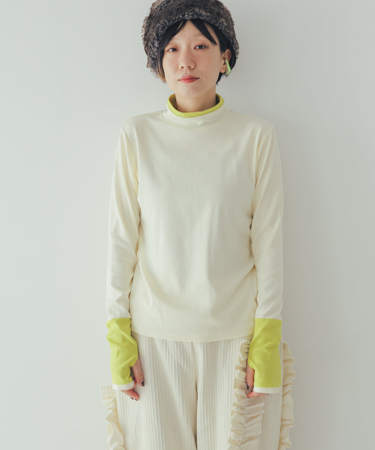 配色フィンガーハイネックtee  ladies   [352-1403-2]