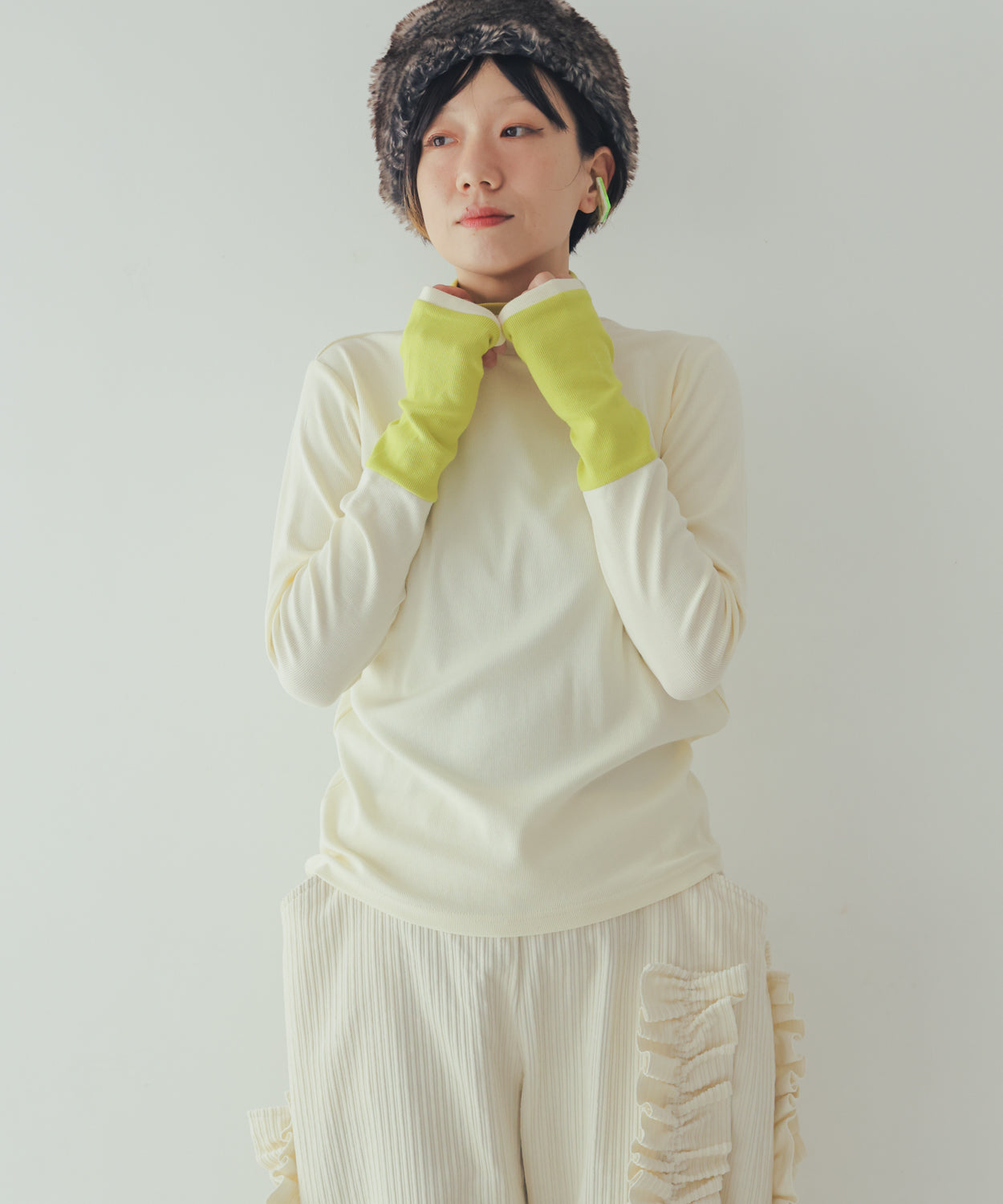 配色フィンガーハイネックtee  ladies   [352-1403-2]