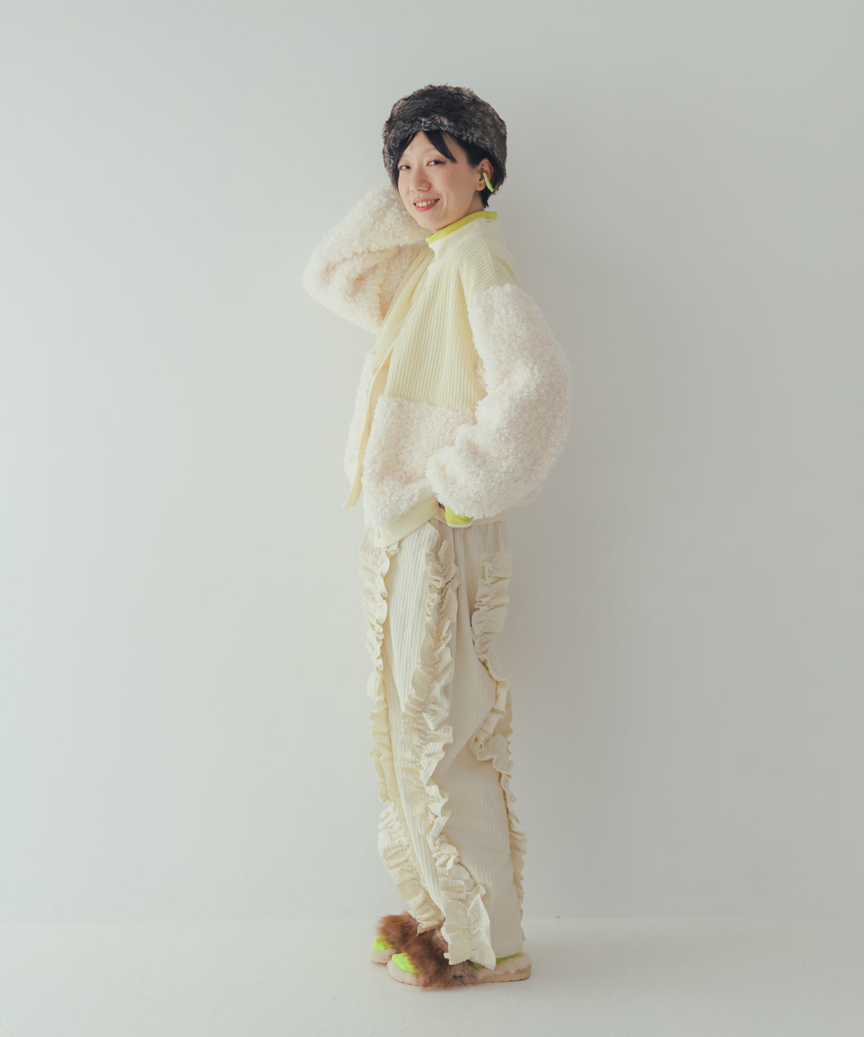 もこもこニットカーディガン  ladies   [352-0505-2]
