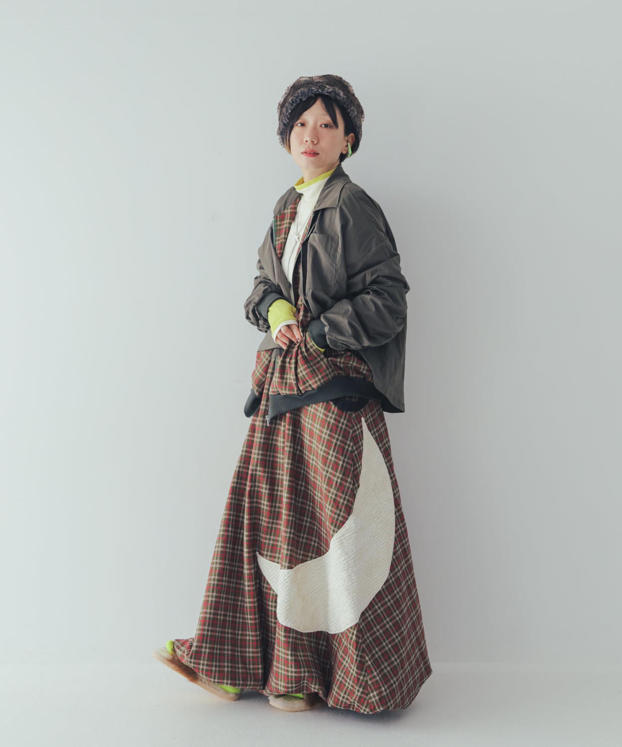チェックmoonシャギーバルーンスカート ladies  [352-1101-2]
