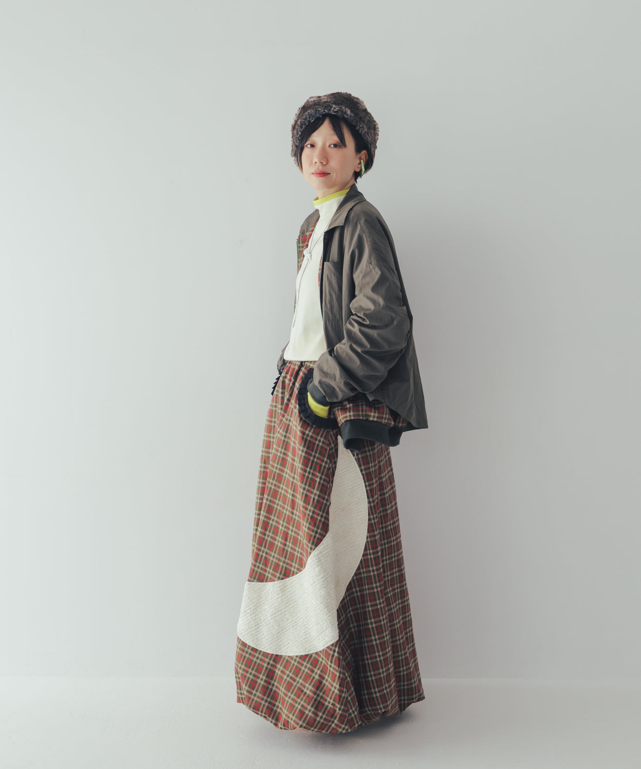 チェックmoonシャギーバルーンスカート ladies  [352-1101-2]
