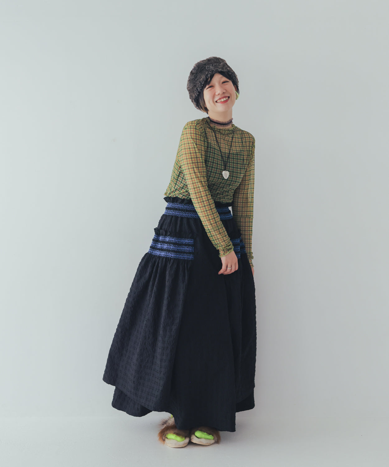 チェック柄シアーカットソー  ladies  [352-1401-2]