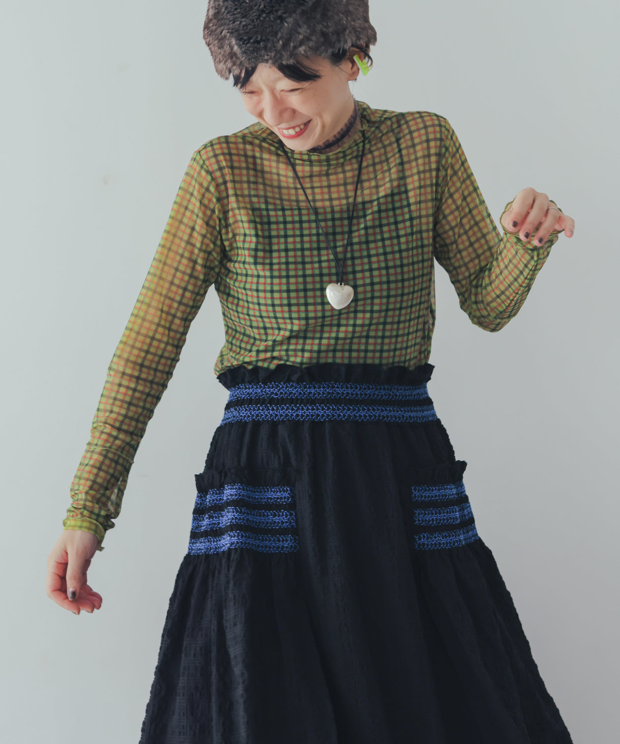 チェック柄シアーカットソー  ladies  [352-1401-2]