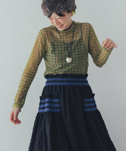 チェック柄シアーカットソー  ladies  [352-1401-2]