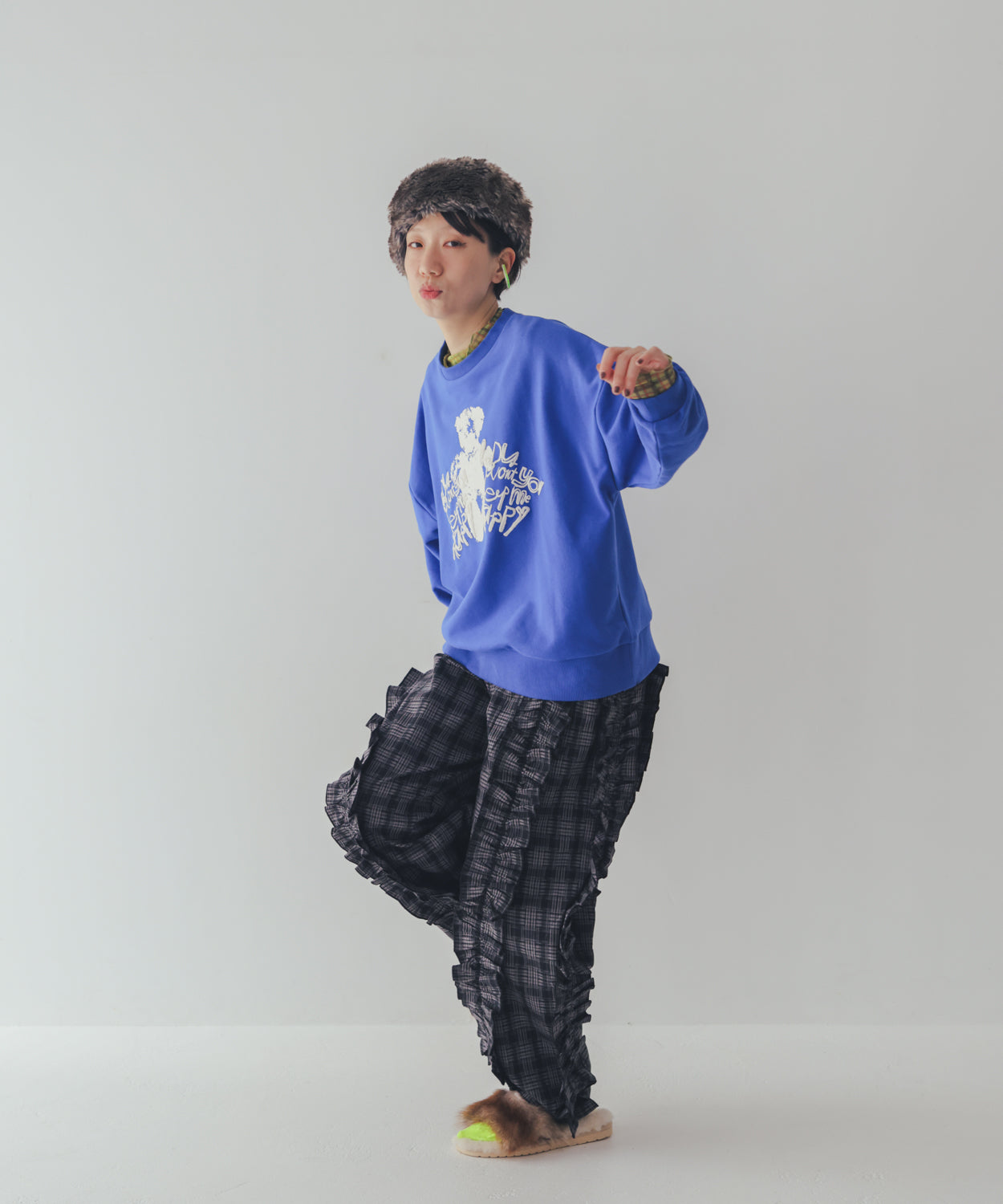 チェックアシメフリルパンツ　ladies  [352-0908-2]