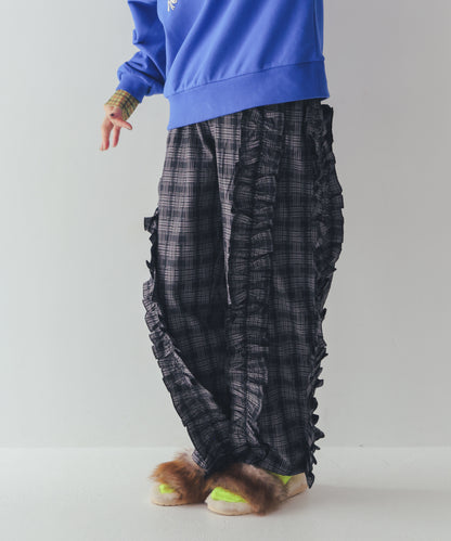 チェックアシメフリルパンツ　ladies  [352-0908-2]