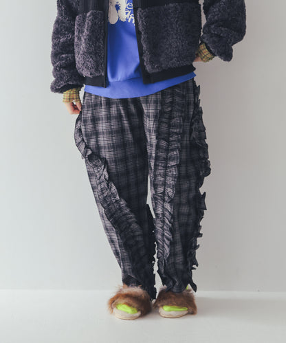 チェックアシメフリルパンツ　ladies  [352-0908-2]
