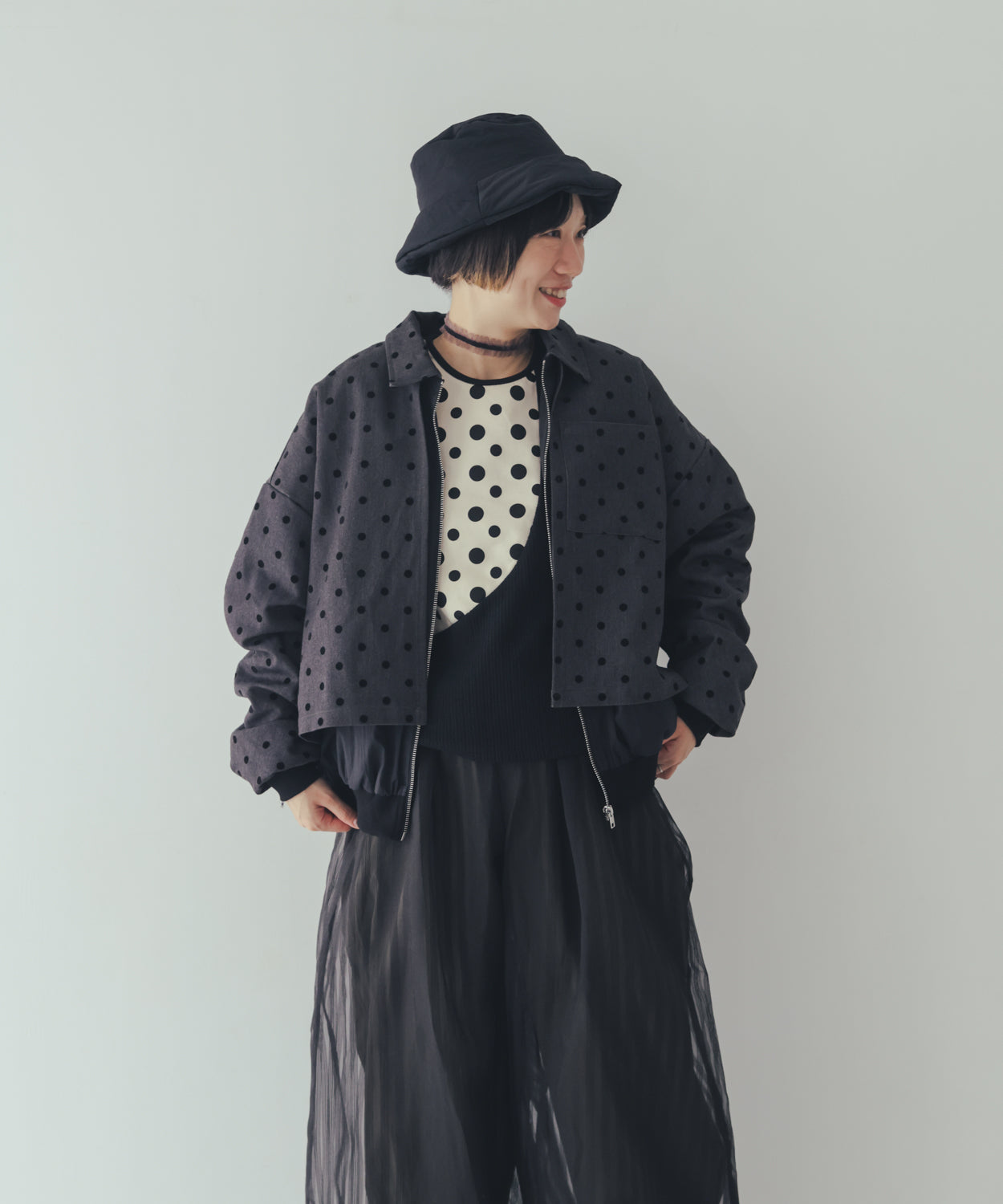 ドット柄切り替えトレーナー ladies  [352-0708-2]