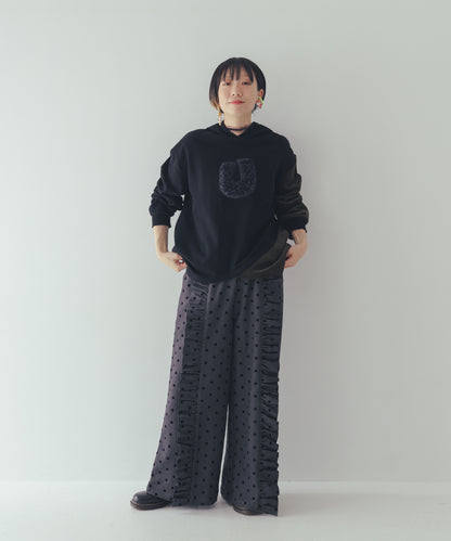 フロッキードットフリルワイドパンツ  ladies   [352-0903-2]