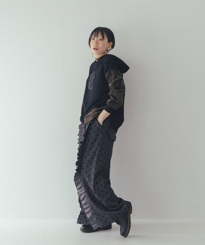 フロッキードットフリルワイドパンツ  ladies   [352-0903-2]
