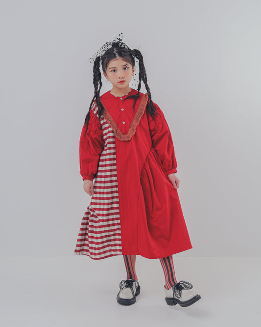 2ピースブロックチェックワンピース  [352-0103-1]