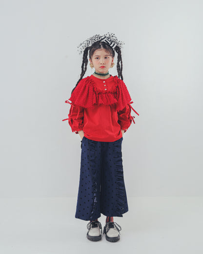 フロッキードットフリルワイドパンツ     [352-0903-1]