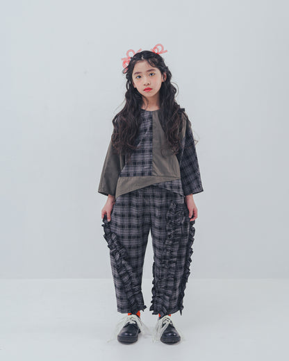 チェックアシメフリルパンツ    [352-0908-1]