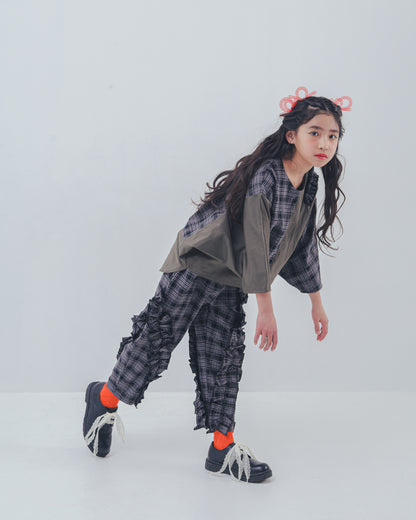 チェックアシメフリルパンツ    [352-0908-1]