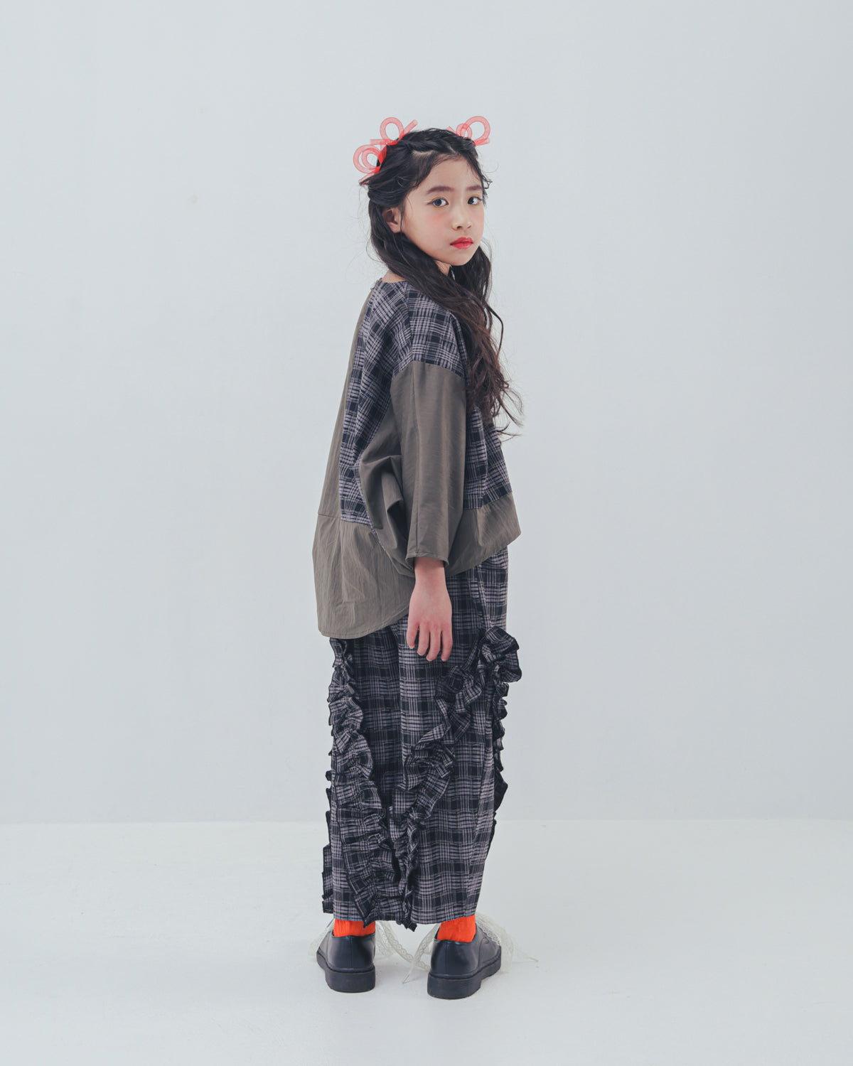 チェックアシメフリルパンツ    [352-0908-1]