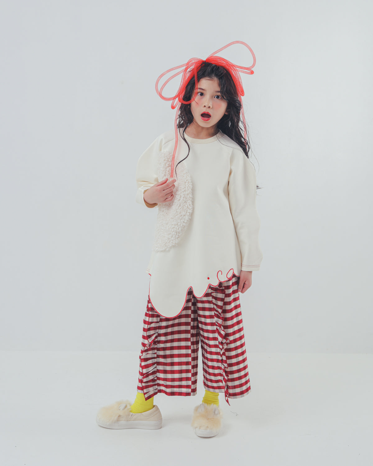 ブロックチェックフリルワイドパンツ    [352-0901-1]