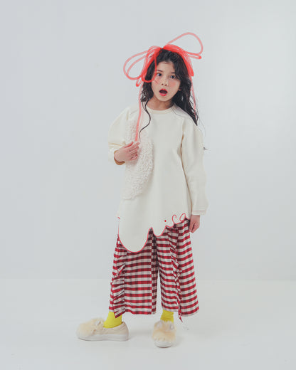 ブロックチェックフリルワイドパンツ    [352-0901-1]