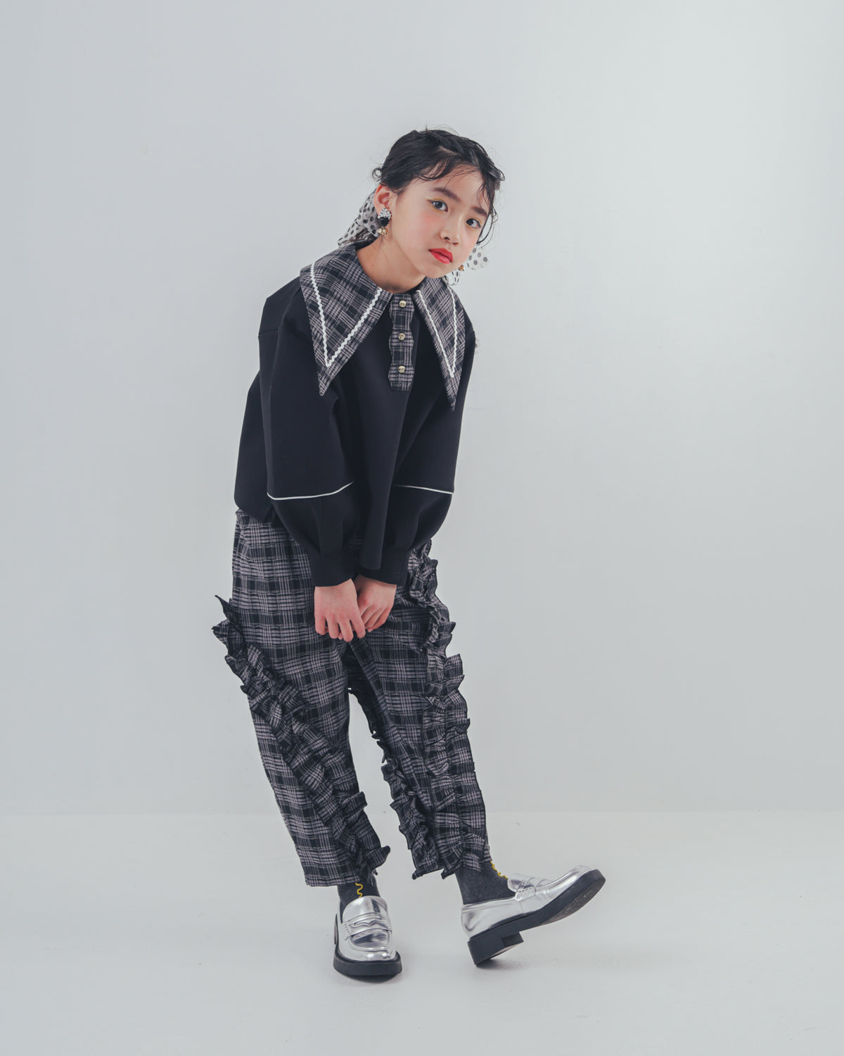 チェックアシメフリルパンツ    [352-0908-1]