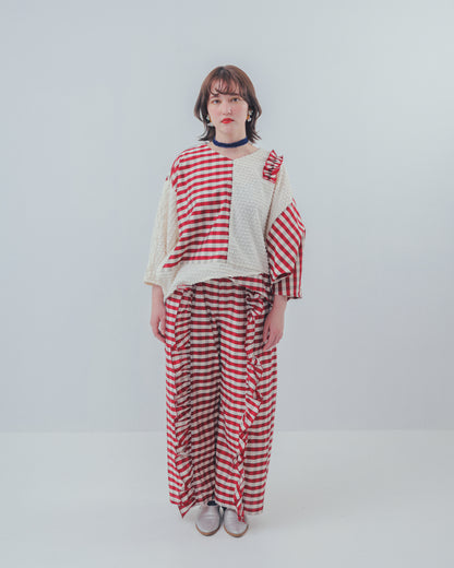 ブロックチェックフリンジドルマンブラウス  ladies  [352-0605-2]