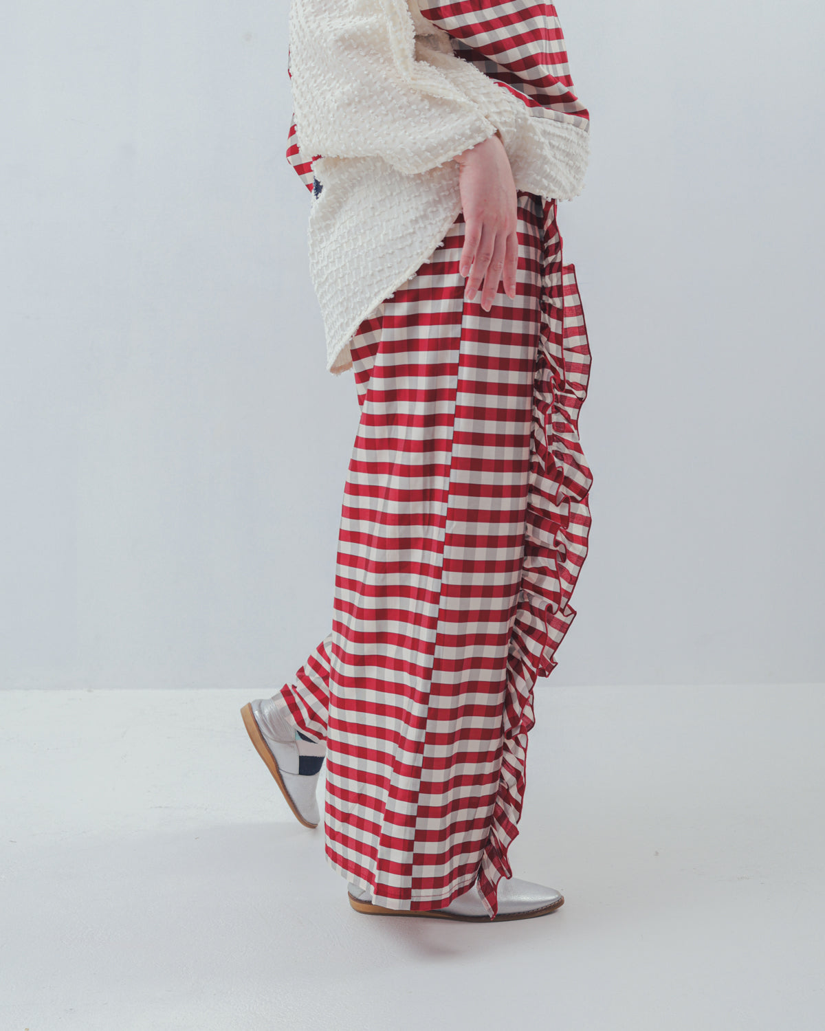 ブロックチェックフリルワイドパンツ  ladies  [352-0901-2]