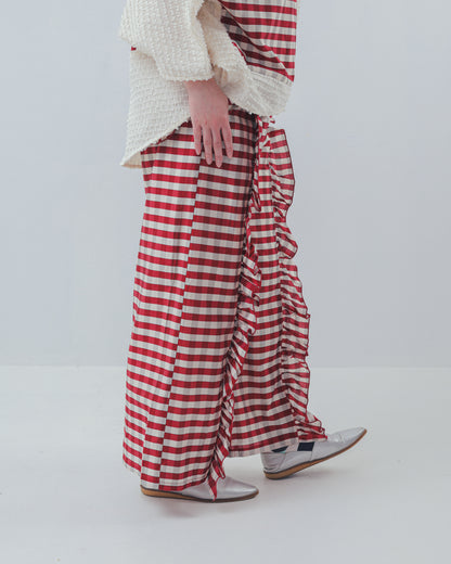 ブロックチェックフリルワイドパンツ  ladies  [352-0901-2]